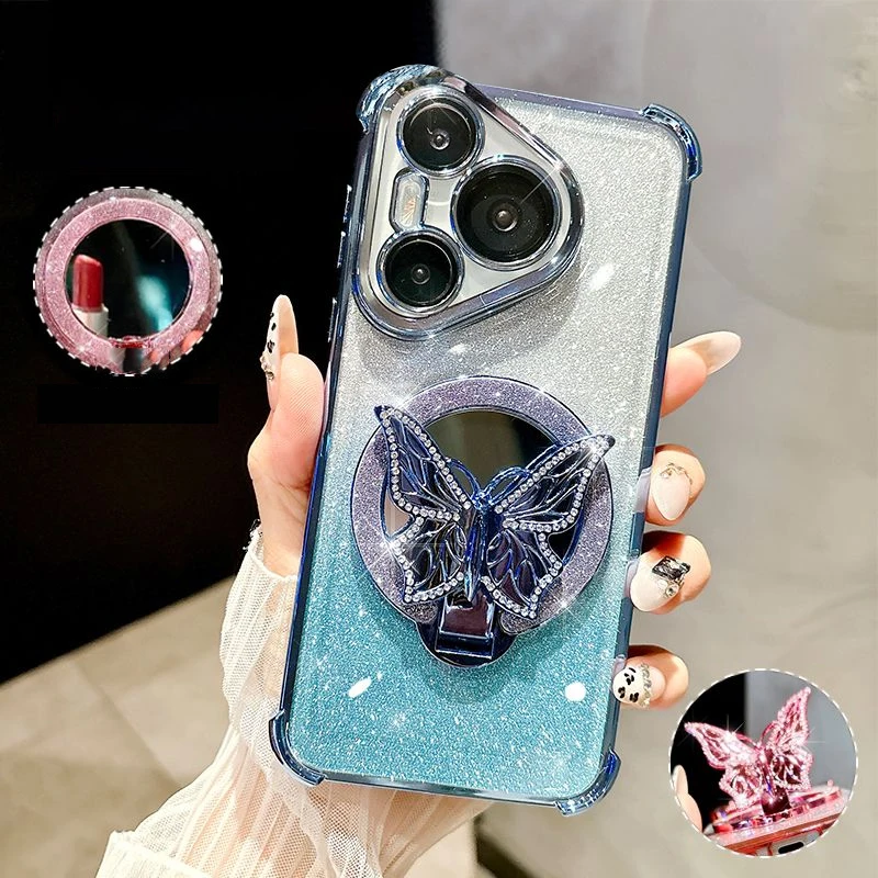 Para Honor X8 4G mariposa brillo espejo soporte funda de teléfono para Honor Magic 5 6 7 Lite 6 7 Pro X9A X9B X9C cubierta de soporte a prueba de golpes - imagen 5