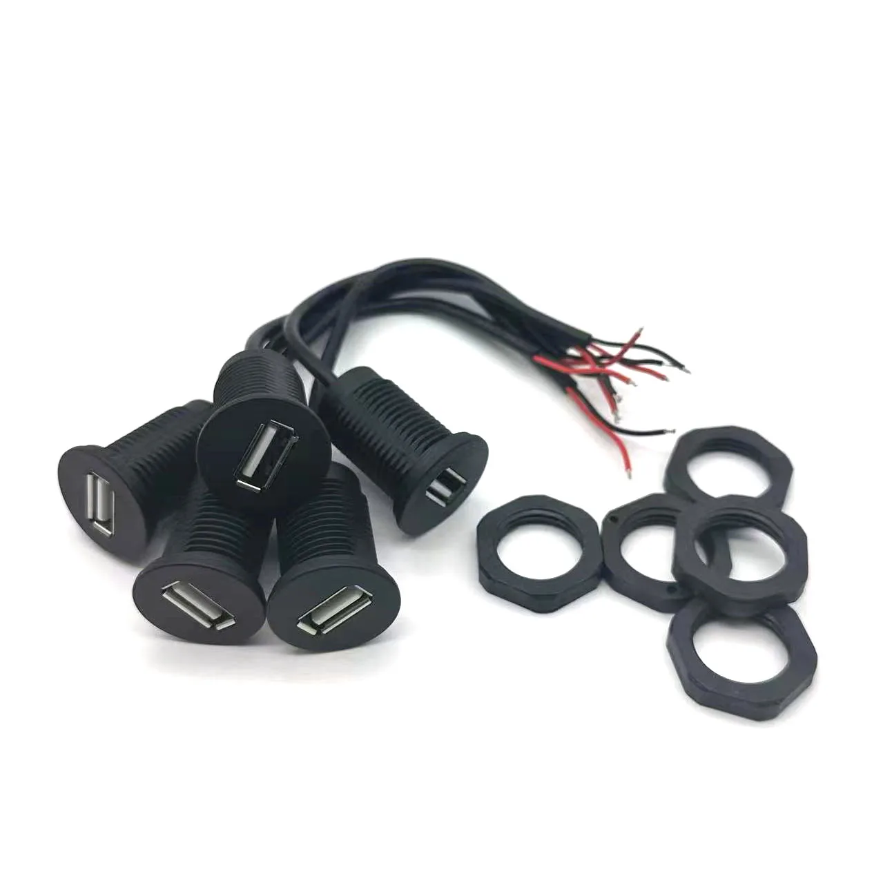 Rosca de instalación M18, toma de corriente hembra USB 2,0, conector de puerto de carga de 2 pines y 4 pines con cable, toma de cargador USB resistente al agua - imagen 5