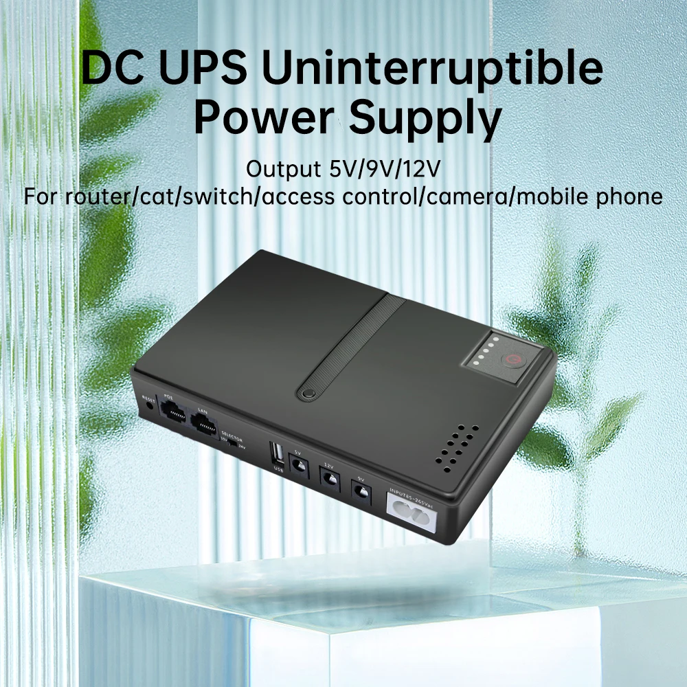 Fuente de alimentación ininterrumpida de 1018L CC, enrutador UPS, fuente de alimentación en espera, adaptador óptico incorporado de gato, 5V, 9V, 12V, 15V, 24V