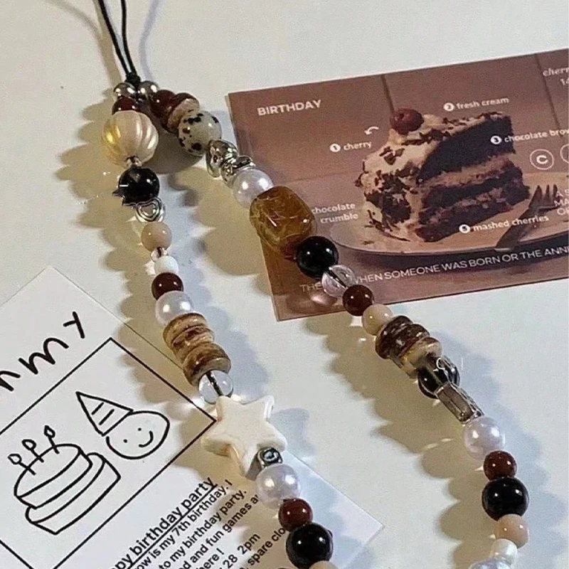 Cadena de teléfono con cuentas de gato y leopardo marrón Retro, cordón de muñeca corto elegante, decoración, cadena de cuentas, accesorio colgante para cámara para mujer - imagen 3