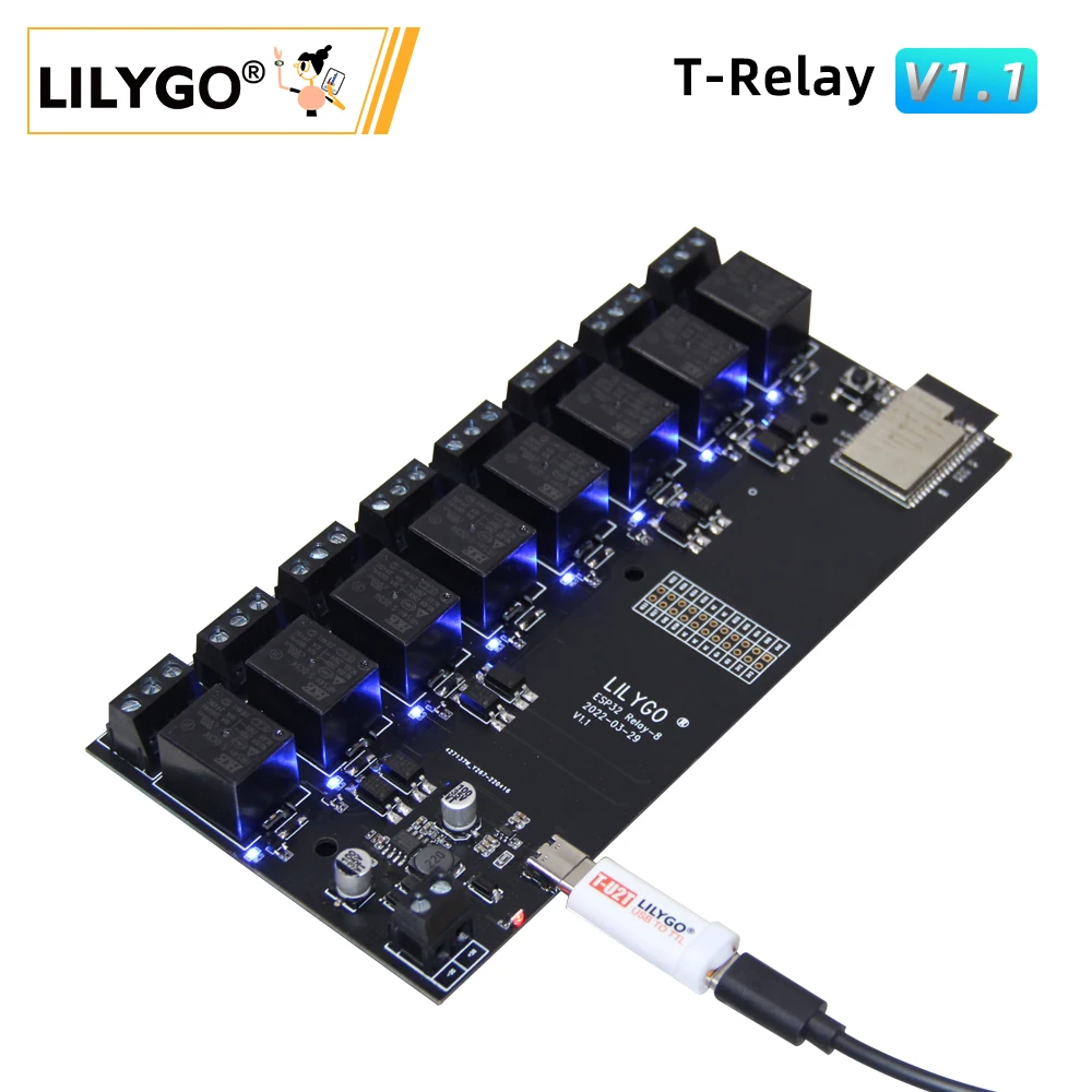 LILYGO ®   Módulo de relé T-Relay 5V de 8 canales ESP32 Placa de desarrollo inalámbrico WIFI Bluetooth con aislamiento optoacoplador para Arduino