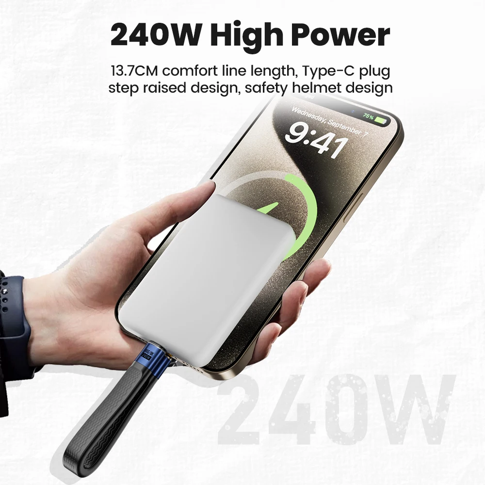 Llavero portátil de 240W, Cable corto USB4, transferencia de datos de alta velocidad tipo C a tipo C, Cable de carga rápida para iphone 15 16 Samsung - imagen 4