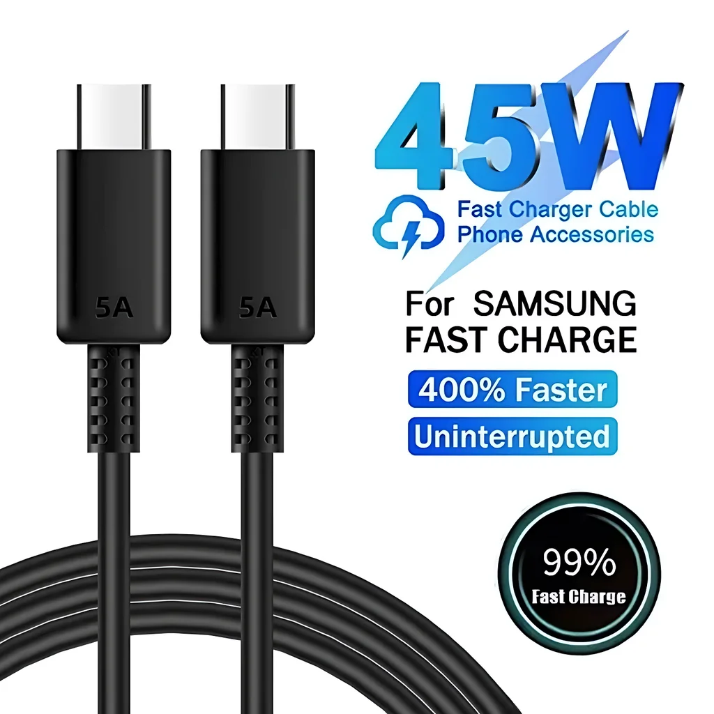 Cable de carga súper rápida USB C Dual 5A PD 45W para Samsung S21 S22 S23 S24 Plus Note20 Ultra A53 A54 A55 Cable de datos de carga rápida