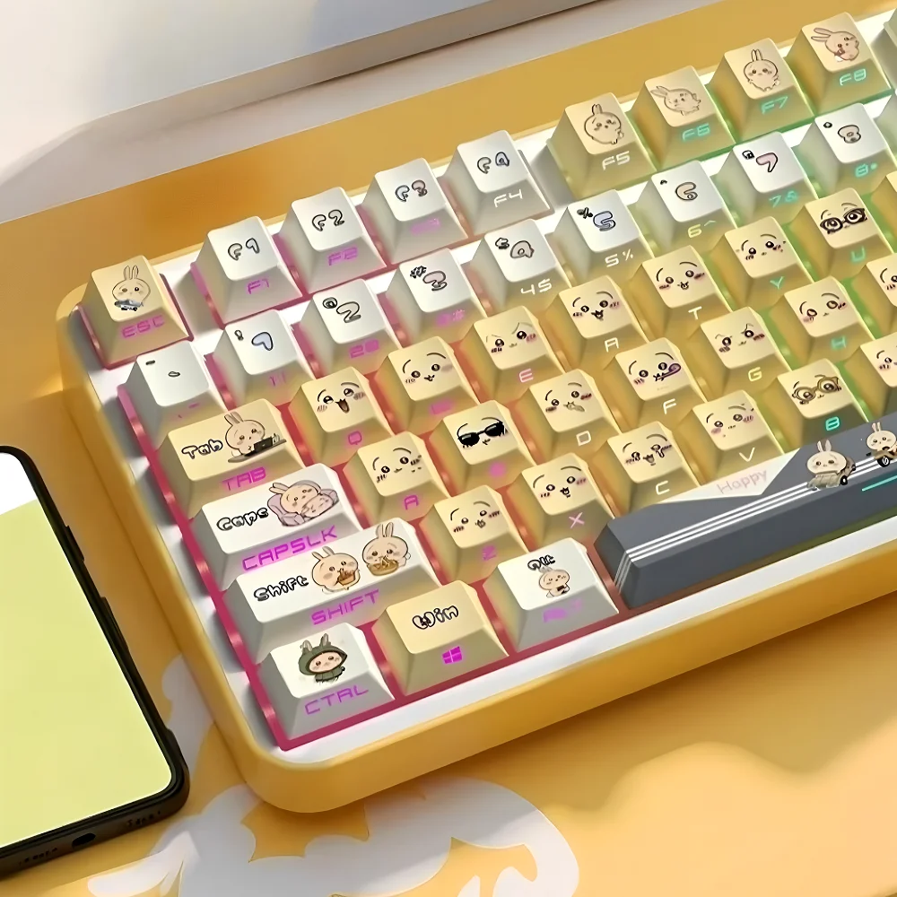 Lindo dibujo animado Keycap PBT 129 tecla lateral grabada translúcido cereza Keycap adecuado para teclados mecánicos 61/64/75/104