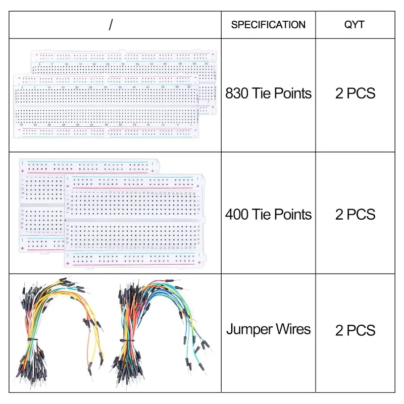 Kit de cables de puente para placa de pruebas, 130 Uds., 4 Uds., 400 y 830 puntos, placas de pruebas PCB sin soldadura, juego de cables de puente flexibles para placa de pan de 126 Uds. - imagen 2