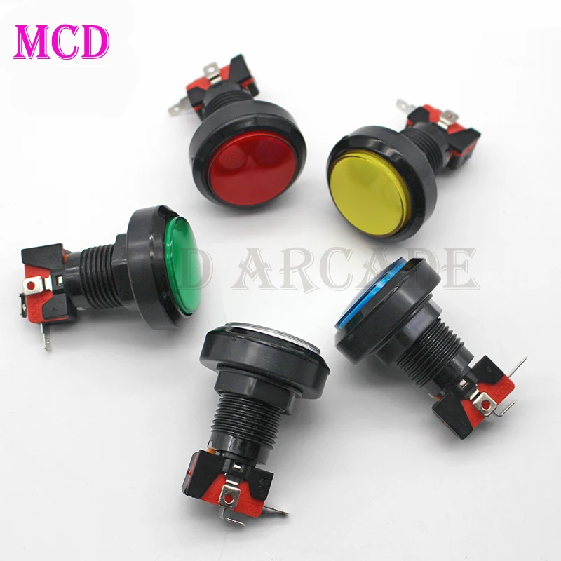 Botón de Arcade de 46mm para niños, luz LED de 12V/5V, interruptor de UDS redondo grande, consola de juegos DIY, 10 botones planos por lote