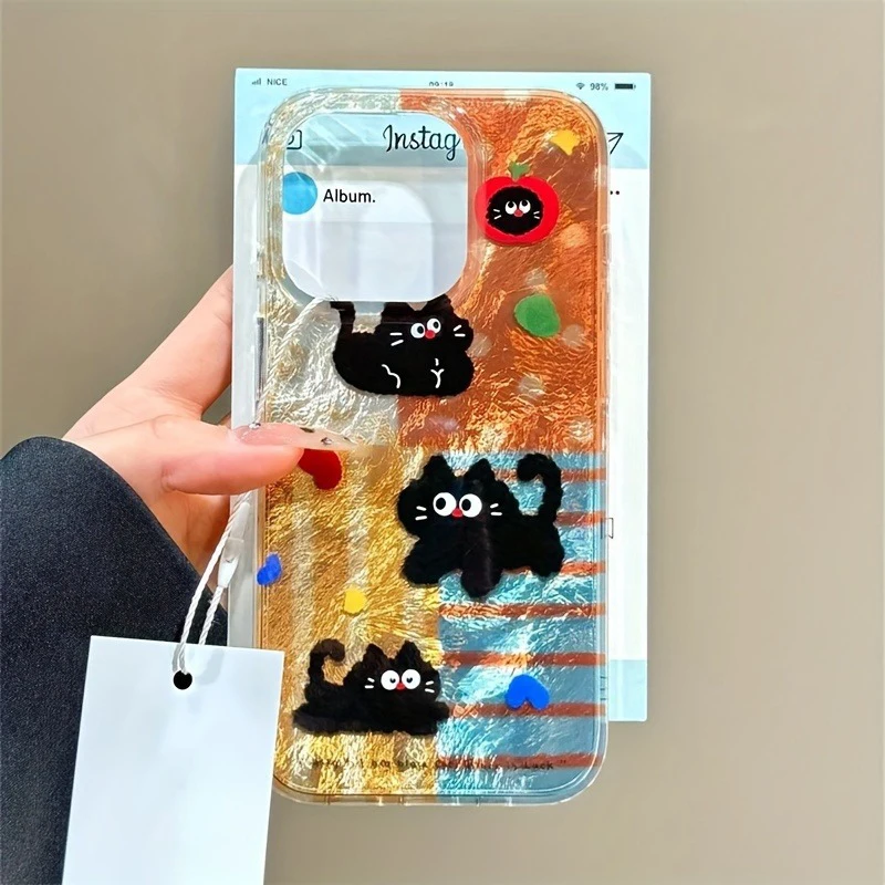 Funda de teléfono transparente con diseño de glaciar y purpurina de gato negro para iPhone 11 12 13 14 15 16 Pro Max XS XR X 7 Plus, funda suave de silicona - imagen 5