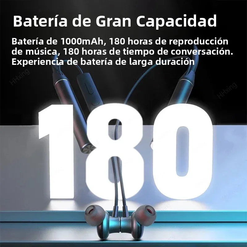 Auriculares inalámbricos con Bluetooth, cascos con graves, resistentes a 180 horas, con micrófono, estéreo, con banda para el cuello, deportivos, para tarjeta TF - imagen 3