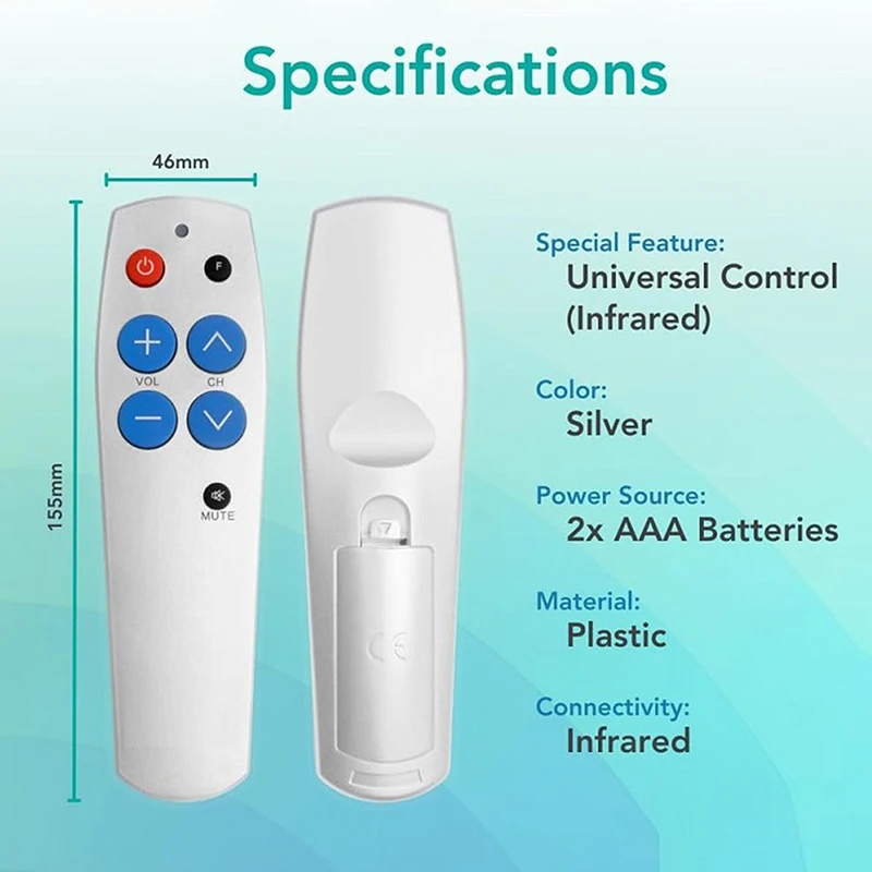 Mando a distancia de aprendizaje universal con 7 botones grandes para TV, DVD, STB, DVB, Hifi TV BOX, Smart IR, 1 pieza - imagen 3