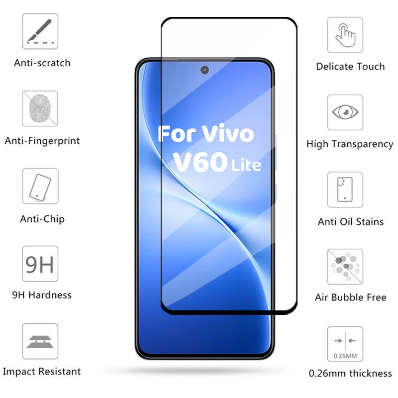 4-1 Uds vidrio para Vivo V60 Lite cubierta completa vidrio templado Vivo V60 Lite Protector de pantalla película protectora de teléfono Vivo V60 Lite - imagen 2
