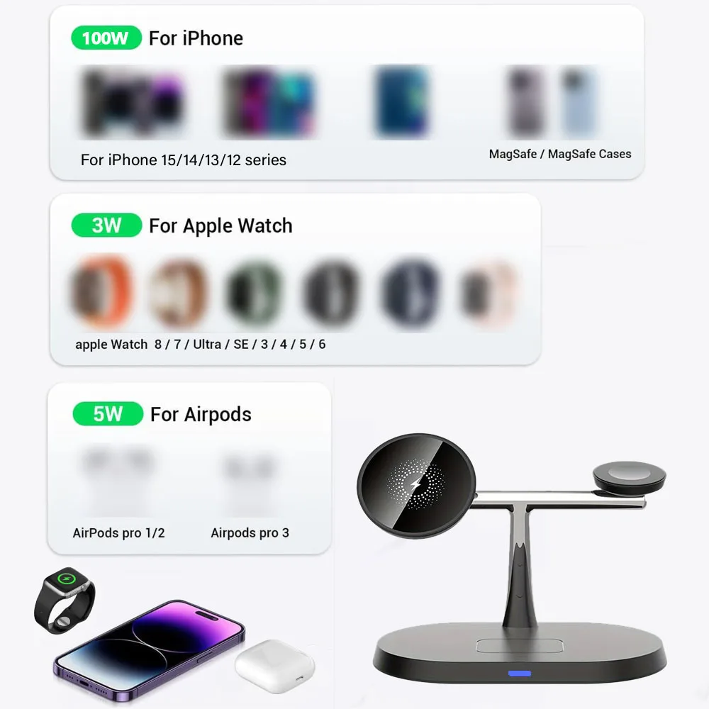 Soporte de cargador inalámbrico magnético 3 en 1 de 40W para Macsafe iPhone 15 14 13 12 Pro Max Apple Watch 1-9 AirPods estación de carga rápida - imagen 3