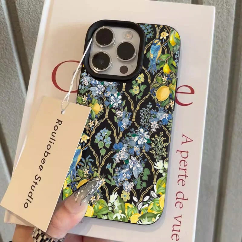 Funda de teléfono con patrones florales de limón para IPhone 16 Pro Max, fundas para iPhone 15 14 13 12 11 16E XS Max XR X XS 16 Plus, funda con estampado de lichi