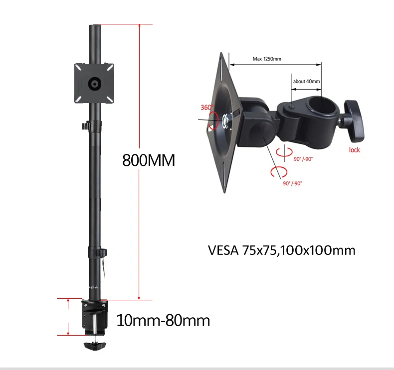 (800mm) T900-180 Desktop17-27 "Monitor LCD soporte de escritorio brazo movimiento completo dos soporte de mesa de computadora abrazadera orificio de base 9,9 kg - imagen 5