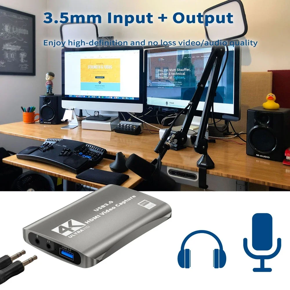Tarjeta de captura de grabación 4K, USB C a HDMI, con micrófono de Audio, Streaming para PS5 4, Nintendo Switch, cámara, Caja de captura de videojuegos - imagen 4