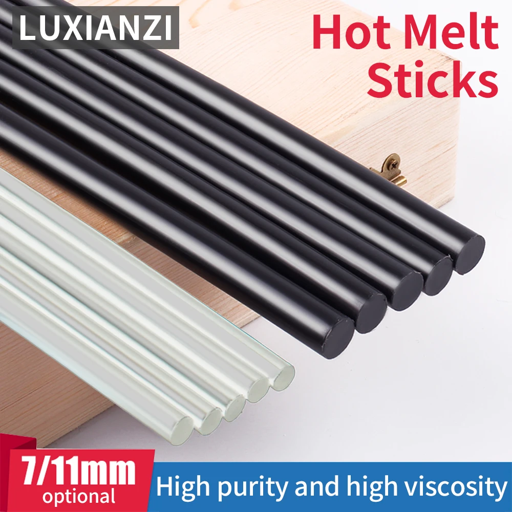 LUXIANZI-varillas de pegamento termofusible, 7/11mm x 265mm, Color negro transparente para pistola de pegamento, arte artesanal, herramientas de reparación de decoración del hogar