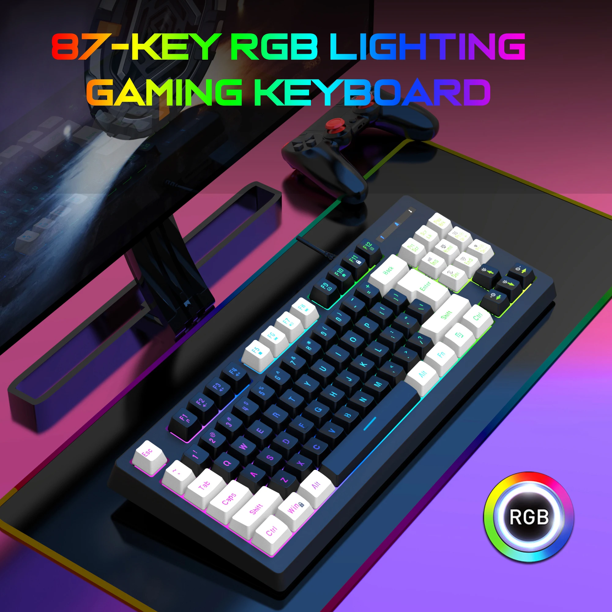 Teclado con cable de 87 teclas, retroiluminado RGB, funciones Multimedia para juegos, moldeo por inyección de doble color para PC, portátiles y jugadores - imagen 2