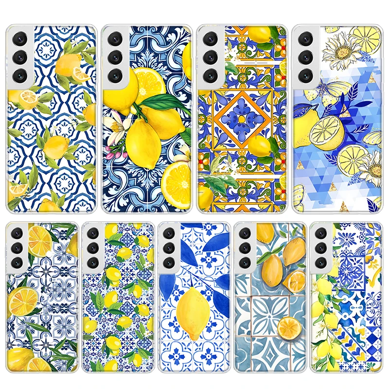 Funda de teléfono de silicona con limón mediterráneo para Samsung Galaxy S23 S24 S25 Ultra S21 Plus S20 FE S22 S10 + S10E