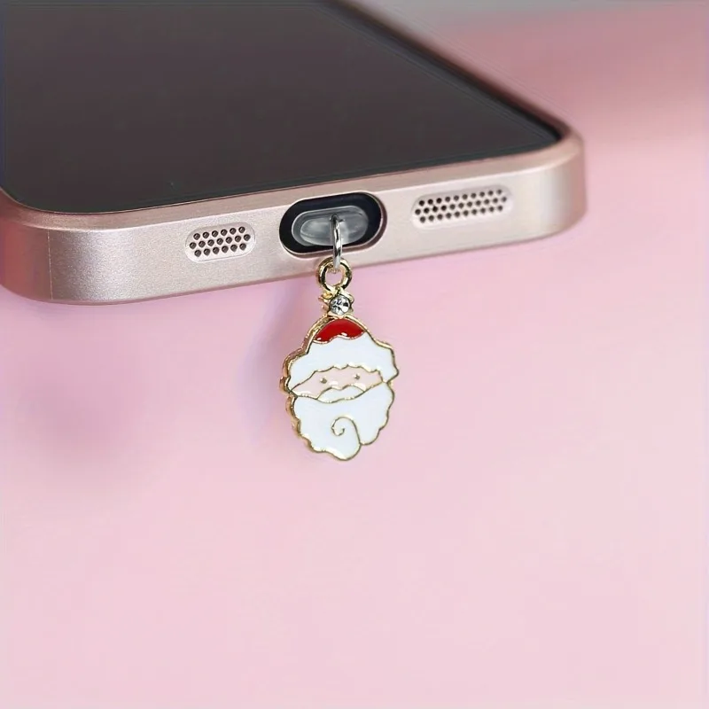 Navidad Santa Claus árbol de Navidad sombrero de Navidad móvil tapón antipolvo colgante para iPhone accesorios decoración tipo C puerto polvo - imagen 5