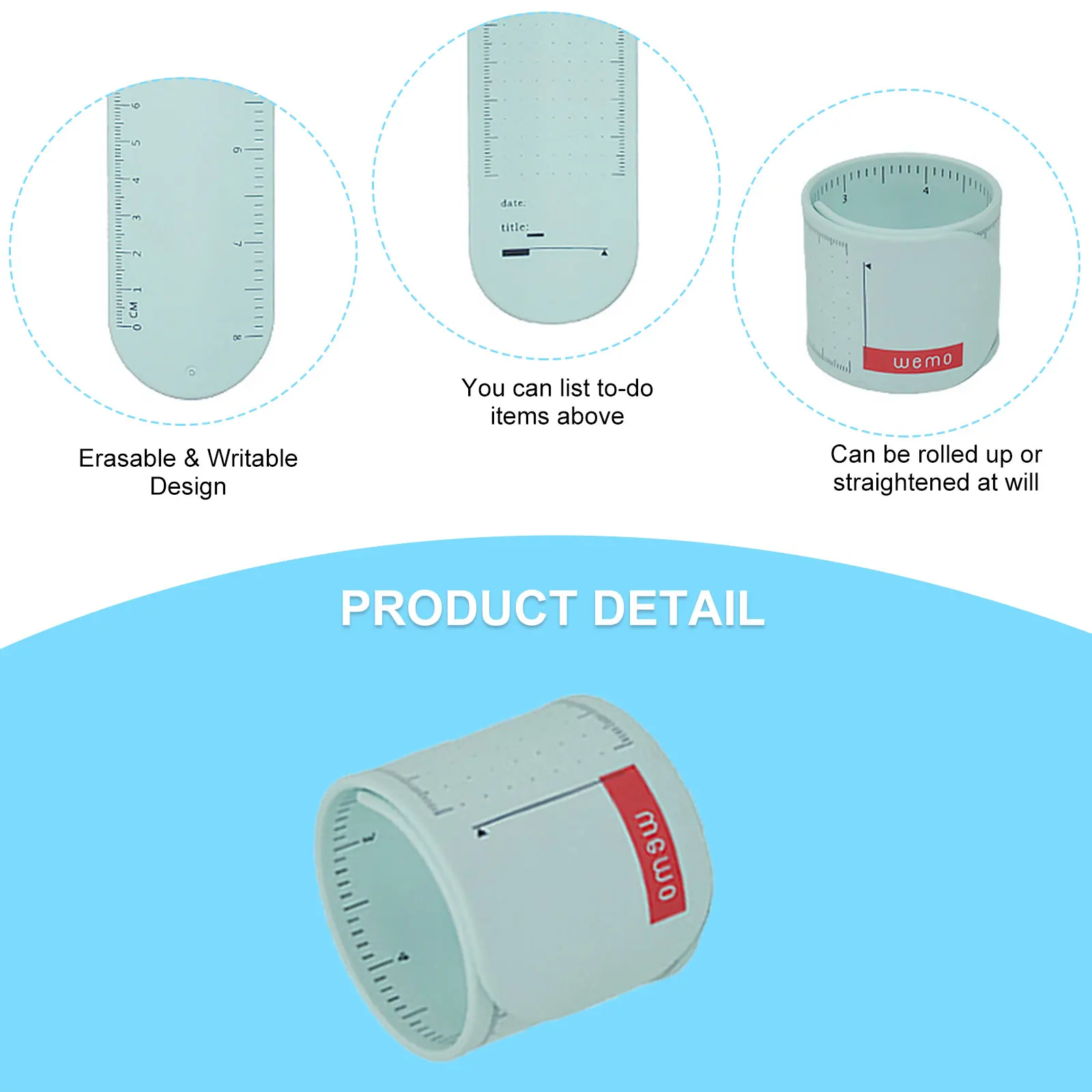 Muñequera de silicona para estudiantes, muñequera de bolsillo para escribir, reutilizable, borrable, con escala, para niños y adultos - imagen 3