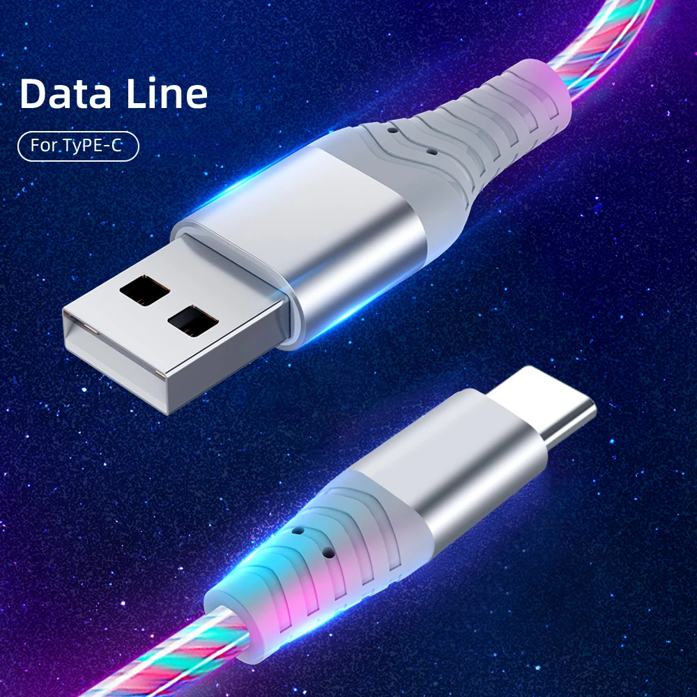 Cable de carga rápida MVQF, Cable LED brillante 6A, Cable de datos Micro USB TypeC, luz Streamer que fluye, Cable USB C LED para iPhone Xiaomi - imagen 3