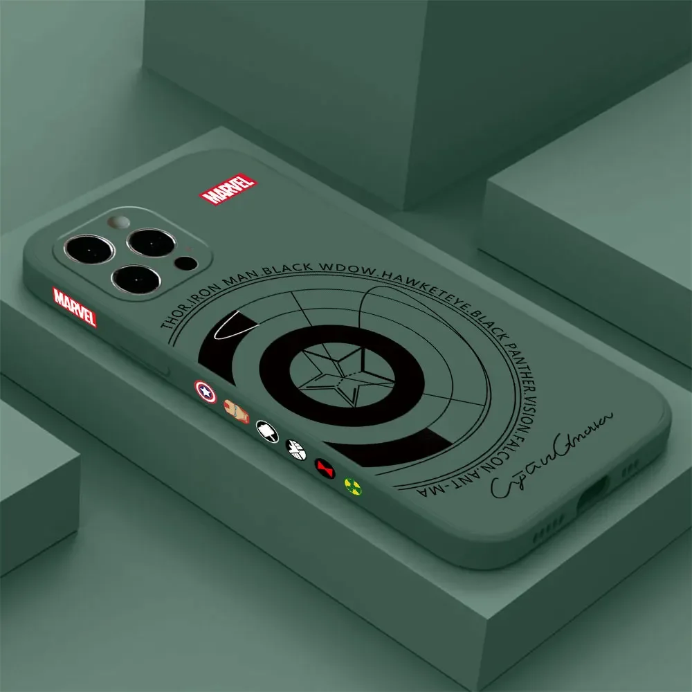 Funda de silicona suave con borde recto para iPhone, carcasa de Iron Man, Capitán América, 16, 15, 14 Plus, 13, 12 Mini, 11 Pro Max, X, Xs, XR, 7, 8