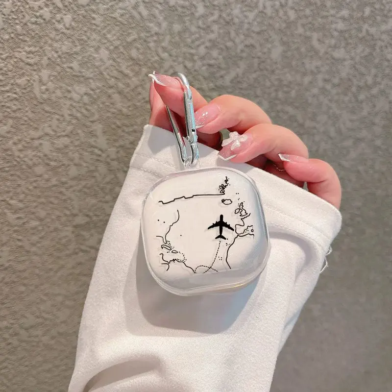 Bonita funda anticaída para auriculares con diseño de avión para Samsung Galaxy Buds 2/Pro/Live/FE con funda protectora para llavero