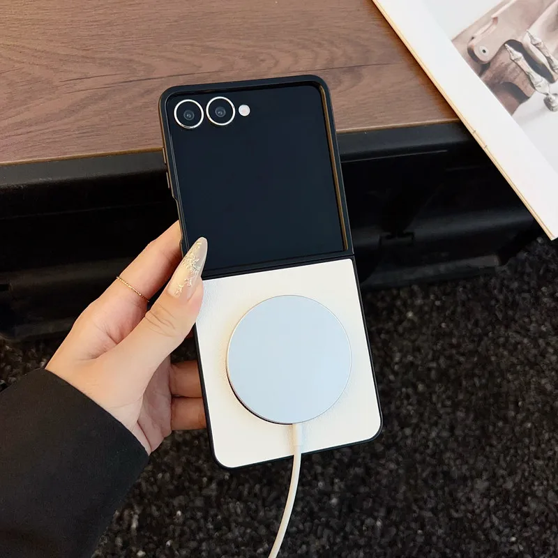 Para Samsung Galaxy Z Flip 7 Funda magnética ELVEV Funda de teléfono dura de cuero vintage con sensación de piel para PC - imagen 5