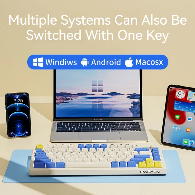 EWEADN-teclado silencioso recargable inalámbrico, dispositivo con perilla Multimedia, retroiluminado RGB, adecuado para oficina, Esports, uso doméstico, 2,4G + BT - imagen 4