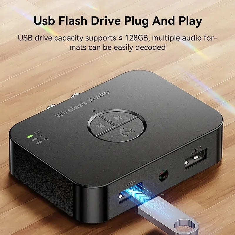 Receptor Bluetooth 6,0 con adaptador de Audio inalámbrico RCA de alta resolución, receptor USB auxiliar de 3,5mm para altavoces, amplificador estéreo para coche - imagen 3