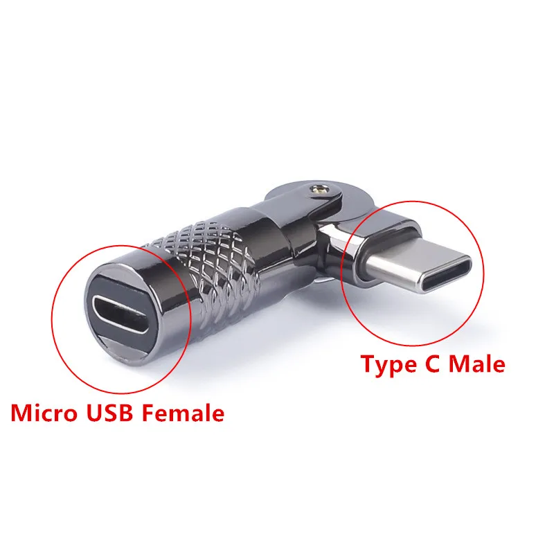 Adaptador USB tipo C, convertidor de conector hembra tipo C macho a Micro USB giratorio de 180 grados para Cable de datos de cargador Xiaomi Samsung