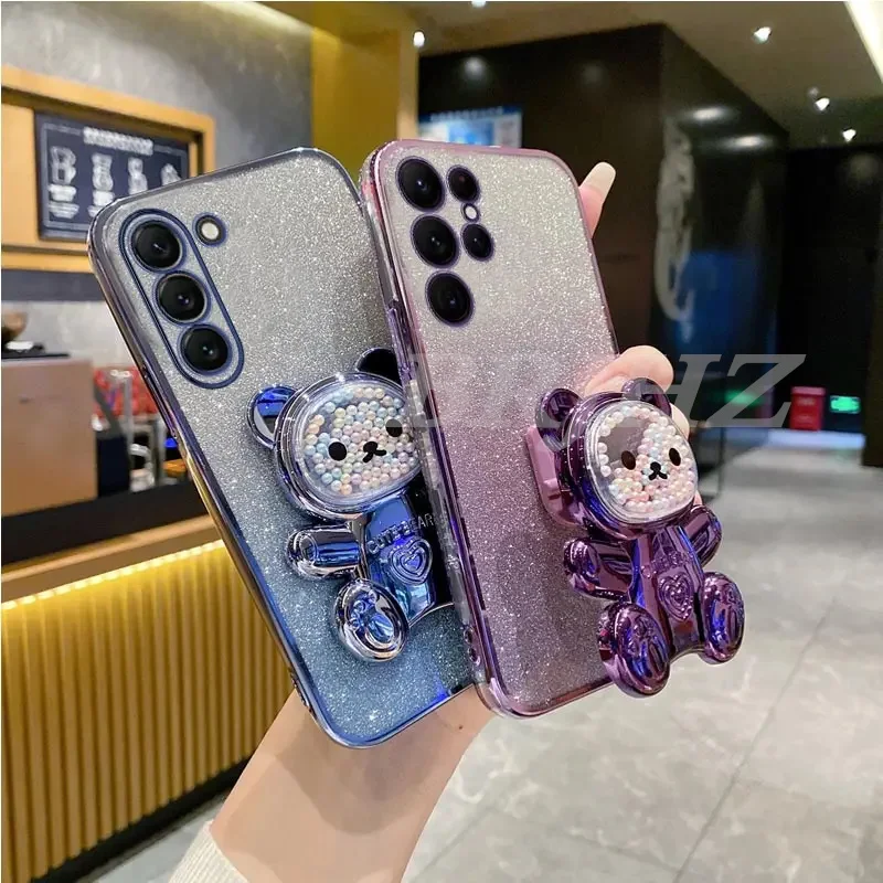 Funda de teléfono con purpurina y cordón con soporte de oso de arena movediza para Xiaomi Mi Poco X6 X3 X5 M6 M5 M5S M4 M3 F5 Pro F3 F4 GT, funda trasera con soporte - imagen 5