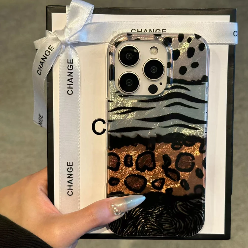 Funda de teléfono con estampado de leopardo y rayas marrones Retro para iphone 17 Air 16 15 14 13 11 12 Pro Max 7 8 Plus X XS XR SE 2022 2020 16e - imagen 2