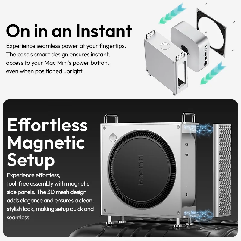 Ulanzi QT01 Mac Mini funda de aleación de aluminio para Mac Mini M4/M4 Pro disipación de calor optimizada DIY MAC Mini soporte configuración magnética - imagen 4