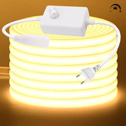 Cinta Led regulable de 220V, tira Led COB de alto brillo 288LEDs/M para habitación, cinta Flexible impermeable para iluminación de jardín al aire libre