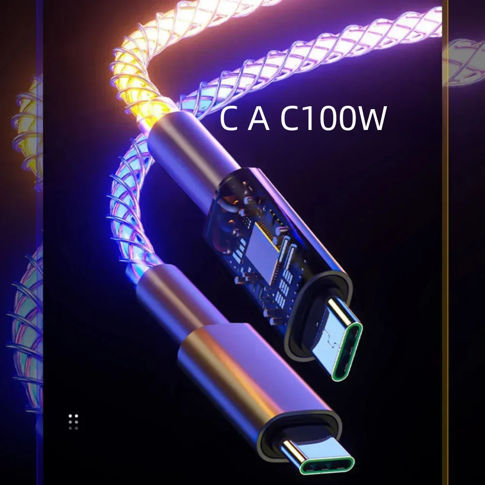 Cable USB tipo C de carga rápida MVQF 6A para Redmi Samsung Huawei OPPO, cargador de IPhone, Cable USB LED RGB, luz LED de respiración - imagen 4