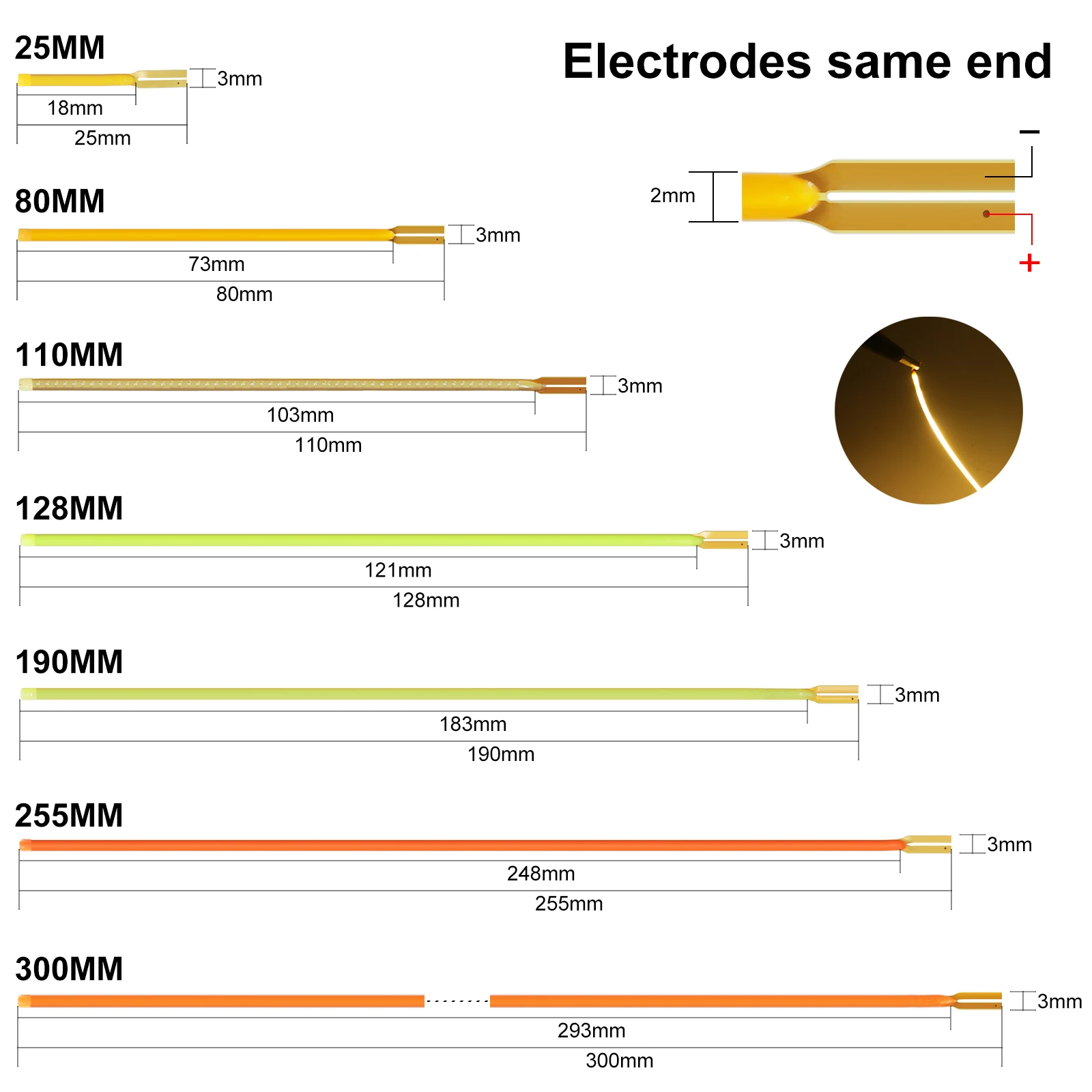 Filamento LED de corte libre Flexible DC3V 25mm 80mm 110mm 128mm 190mm 255mm 300mm bombilla Edison piezas de lámpara DIY decoración de diodo LED azul - imagen 4