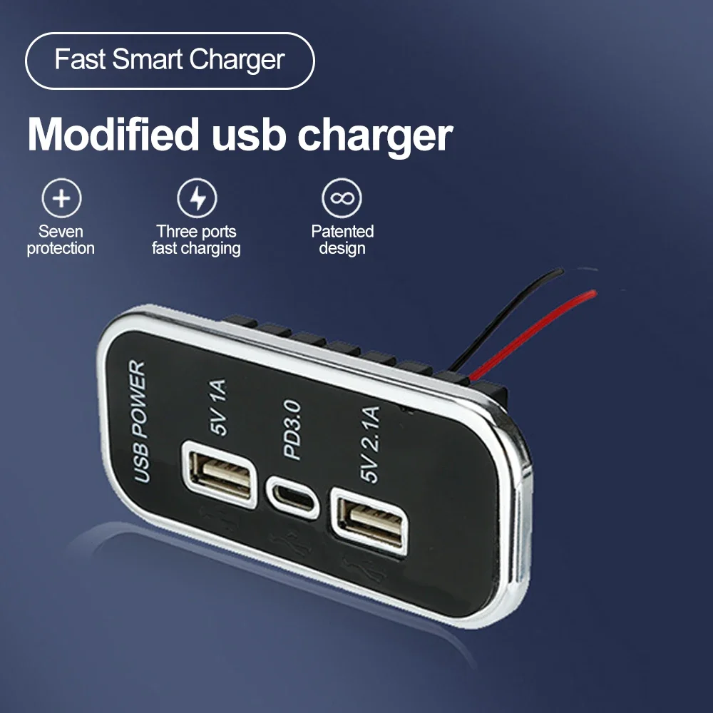 3 puertos 35,5 W PD tipo C 2.1A 1A USB cargador de coche enchufe 12/24V para motocicleta Auto camión ATV barco RV Bus adaptador de corriente salida - imagen 2