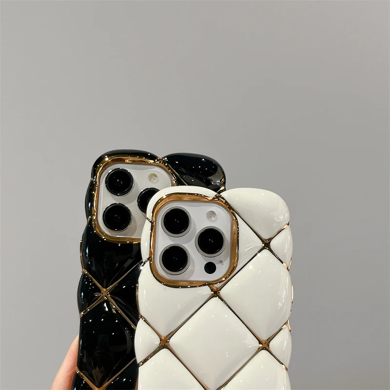 Funda de teléfono de silicona suave con revestimiento de patrón de celosía de diamante para iPhone 16 11 12 13 14 15 Pro Max Plus, funda a prueba de golpes con cojín de aire - imagen 4