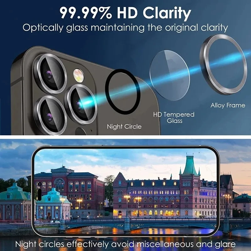3 uds anillo de Metal de vidrio templado cubierta protectora de cámara para iPhone 11 12 13 14 15 16 Pro Max 16 15 Plus tapa protectora de película de lente trasera - imagen 5