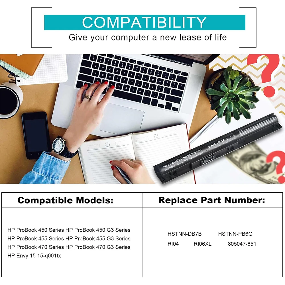 RI04 RI06XL batería del ordenador portátil para HP ProBook 450 455 470 G3 Envy 15-Q001TX serie del ordenador portátil compatible con P/N 805294-001 811063-421 805047-851 - imagen 3