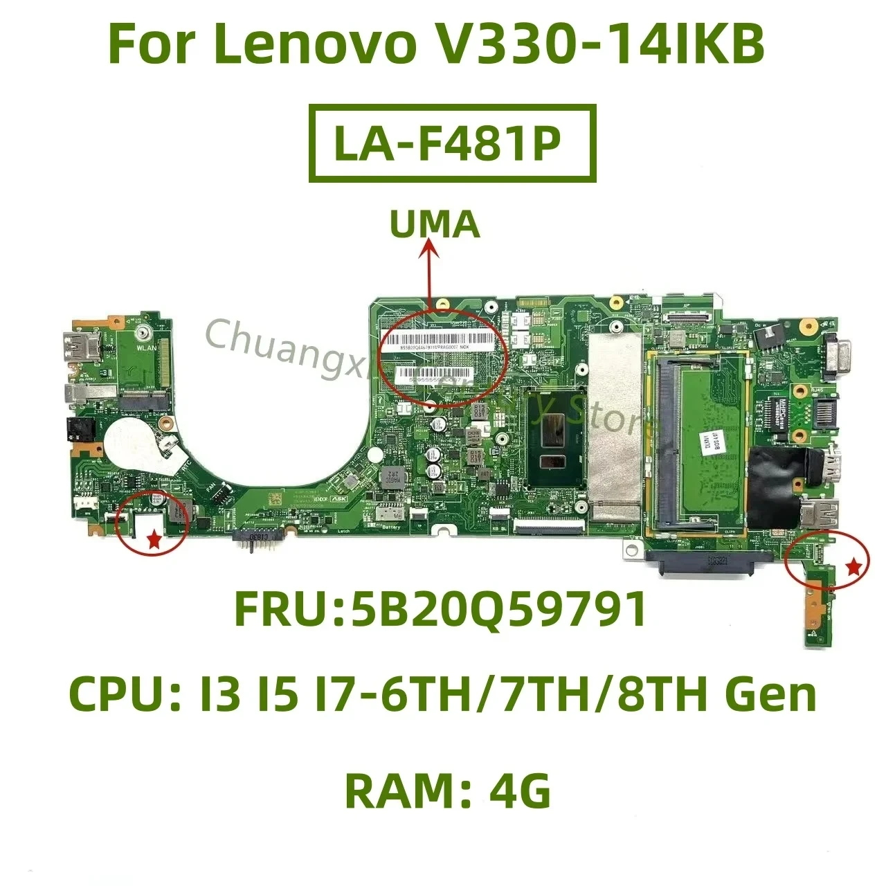 Para Lenovo V330 V330-14IKB placa base de computadora portátil LA-F481P con I3 I5 I7-8th CPU GPU/UMA 100% probado completamente - imagen 2