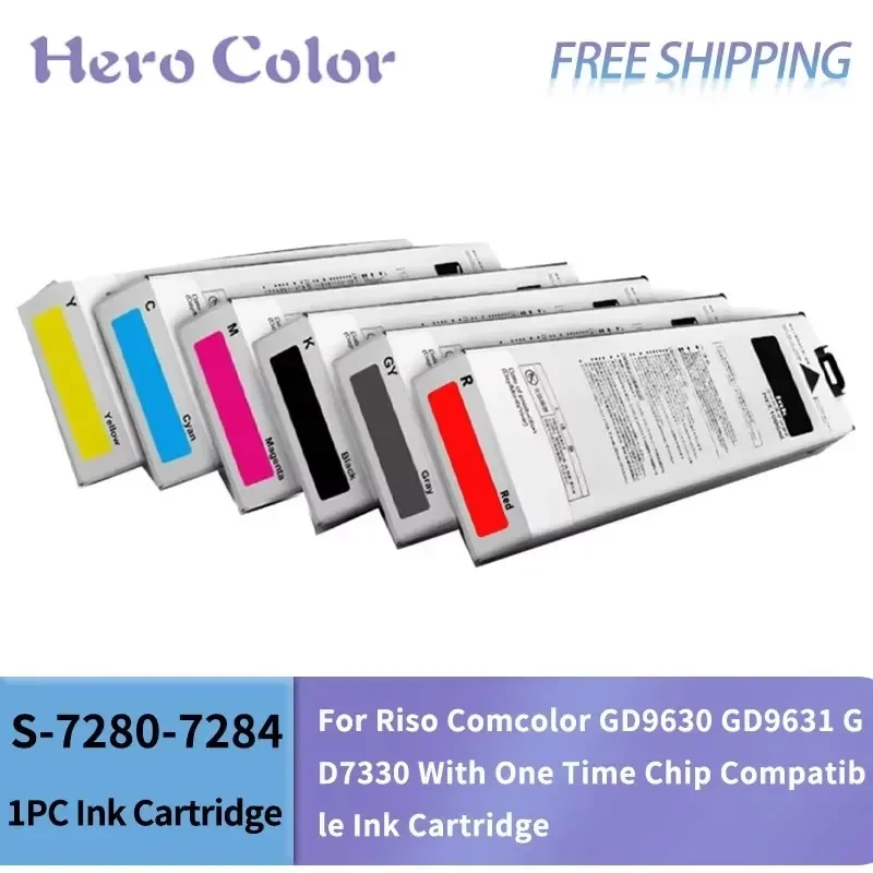 Cartucho de tinta S-7280-7284 para Riso Comcolor, recambio de tinta Compatible con Chip One Time, GD9630, GD9631, GD7330, 7313, 7280C, 7280E