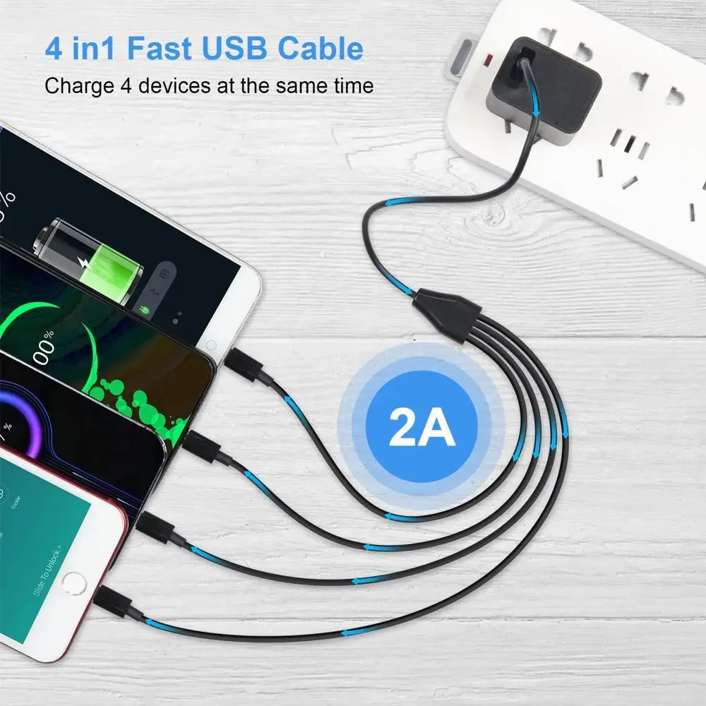 Cable de carga múltiple USB a tipo C corto de 20cm USB-C a 4 en 1 Cable adaptador divisor Micro USB 5V Cable divisor USB C de 4 puertos - imagen 2
