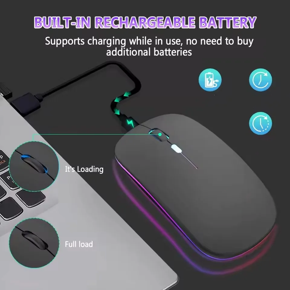 Ratón inalámbrico LED, recargable por USB, compatible con Bluetooth, RGB, silencioso, ergonómico, con retroiluminación, para ordenador portátil, PC y ipad - imagen 4