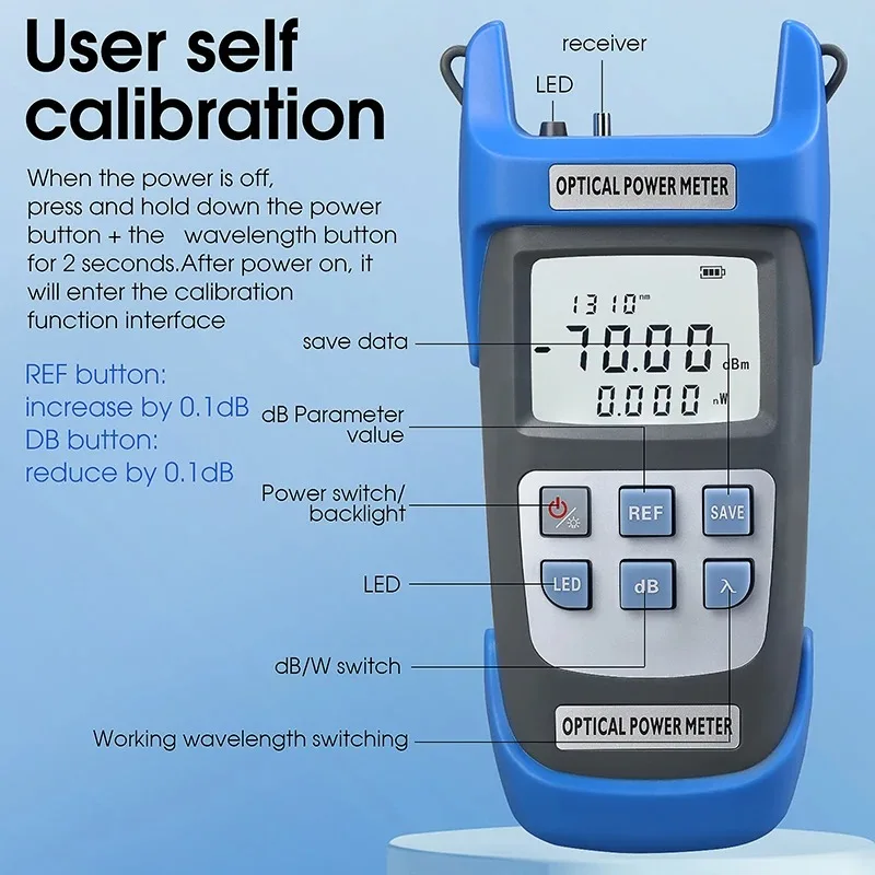 Medidor de potencia óptica A-C710A/C510A recargable, 10 longitudes de onda OPM -70 ~ + 10/-50 ~ + 26dBm, probador de Cable de fibra óptica, herramienta de prueba FTTH - imagen 5