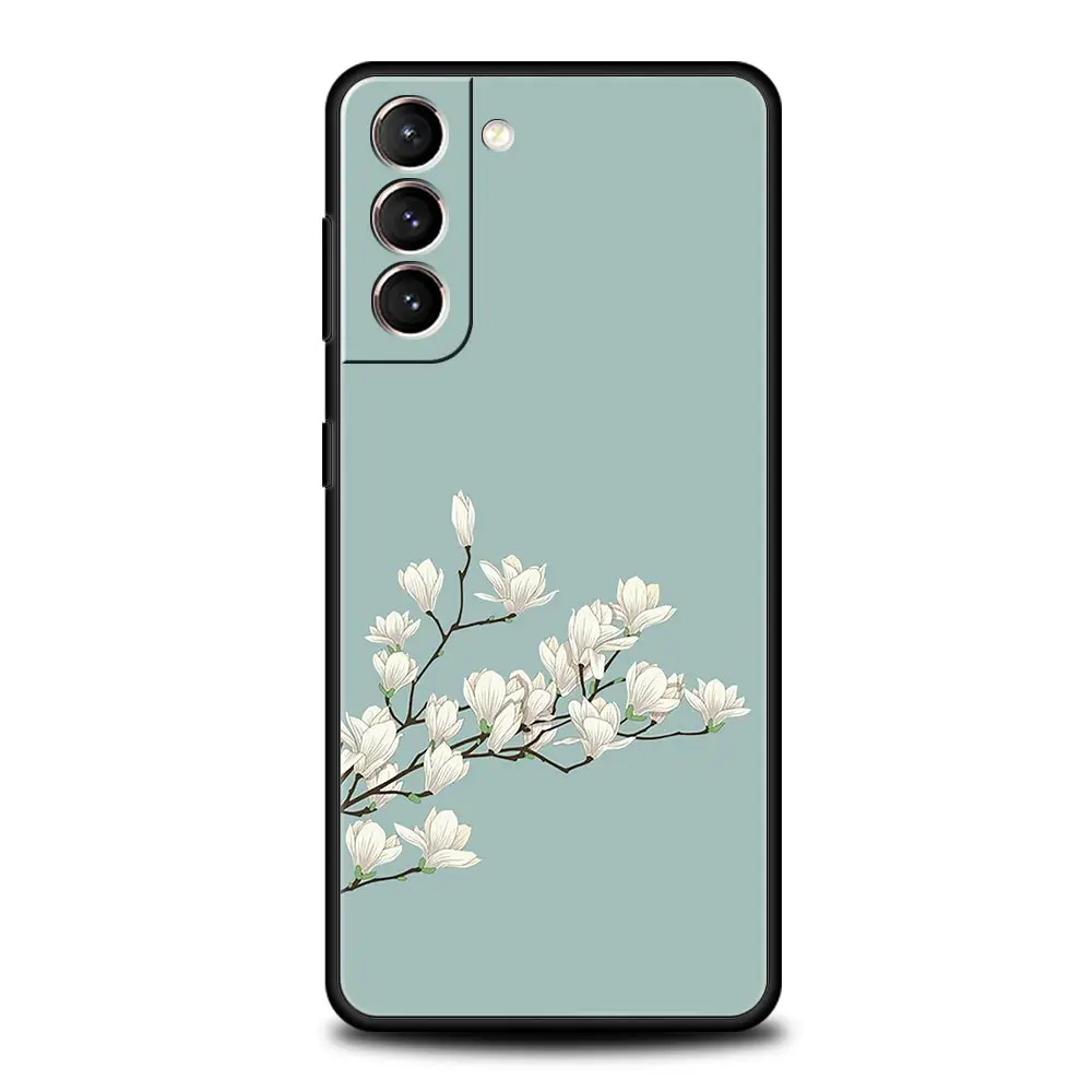 Funda de teléfono de flores para Samsung Galaxy S24, S23 Ultra, S22, S21, S20 FE, 5G, S10, S10E, S9 Plus, S8, silicona suave, cubierta negra, parachoques - imagen 3