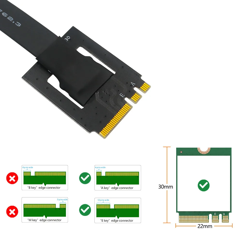 NGFF M.2 Key A/E macho a M.2 NVME Key M hembra adaptador de placa convertidora Riser con soporte de Cable 2230 2242 2260 2280 M.2 NVME SSD - imagen 5