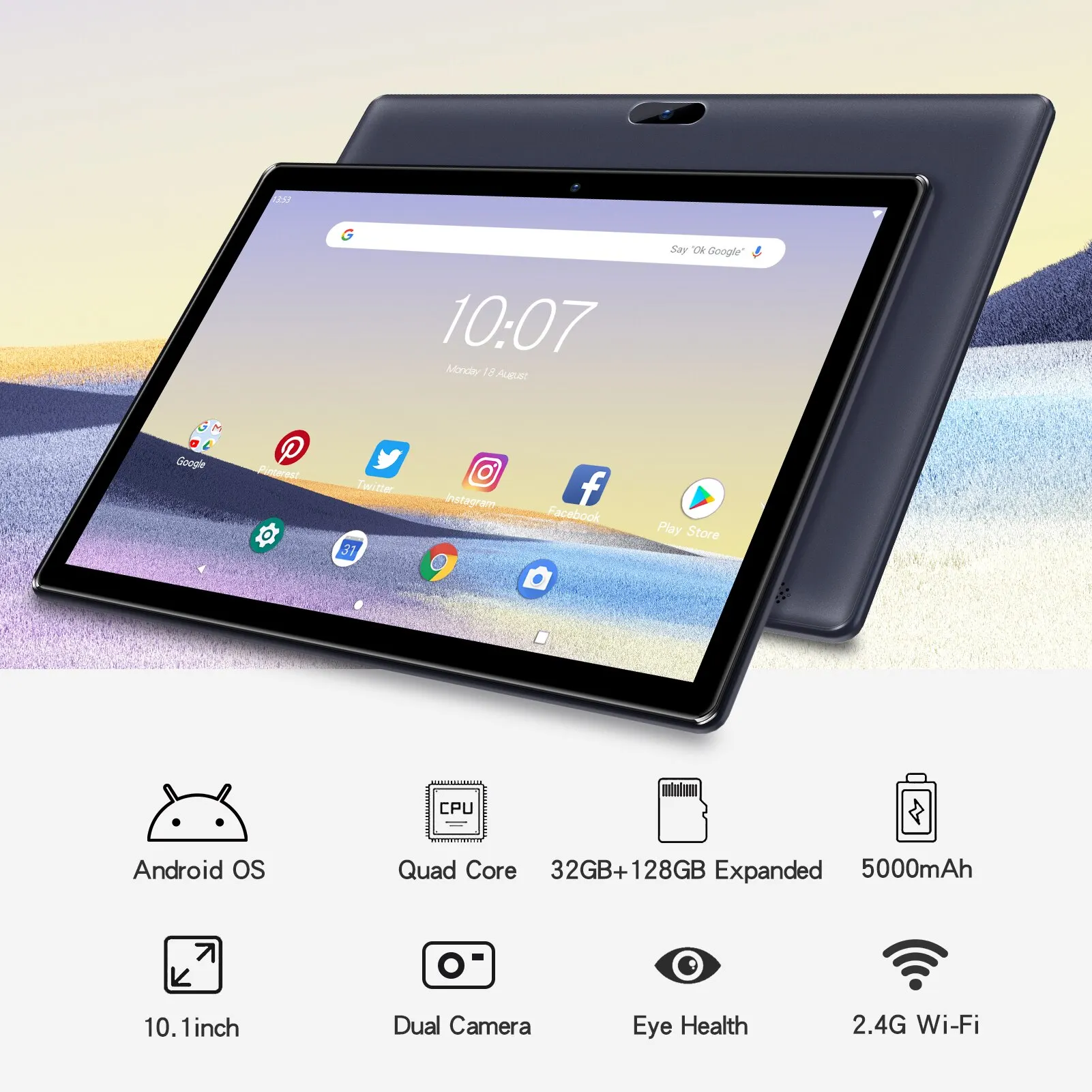 PRITOM Android 10 Tablet 10,1 pulgadas 2GB RAM 64GB ROM procesador de cuatro núcleos HD pantalla IPS 8,0 MP cámara trasera WiFi - imagen 4