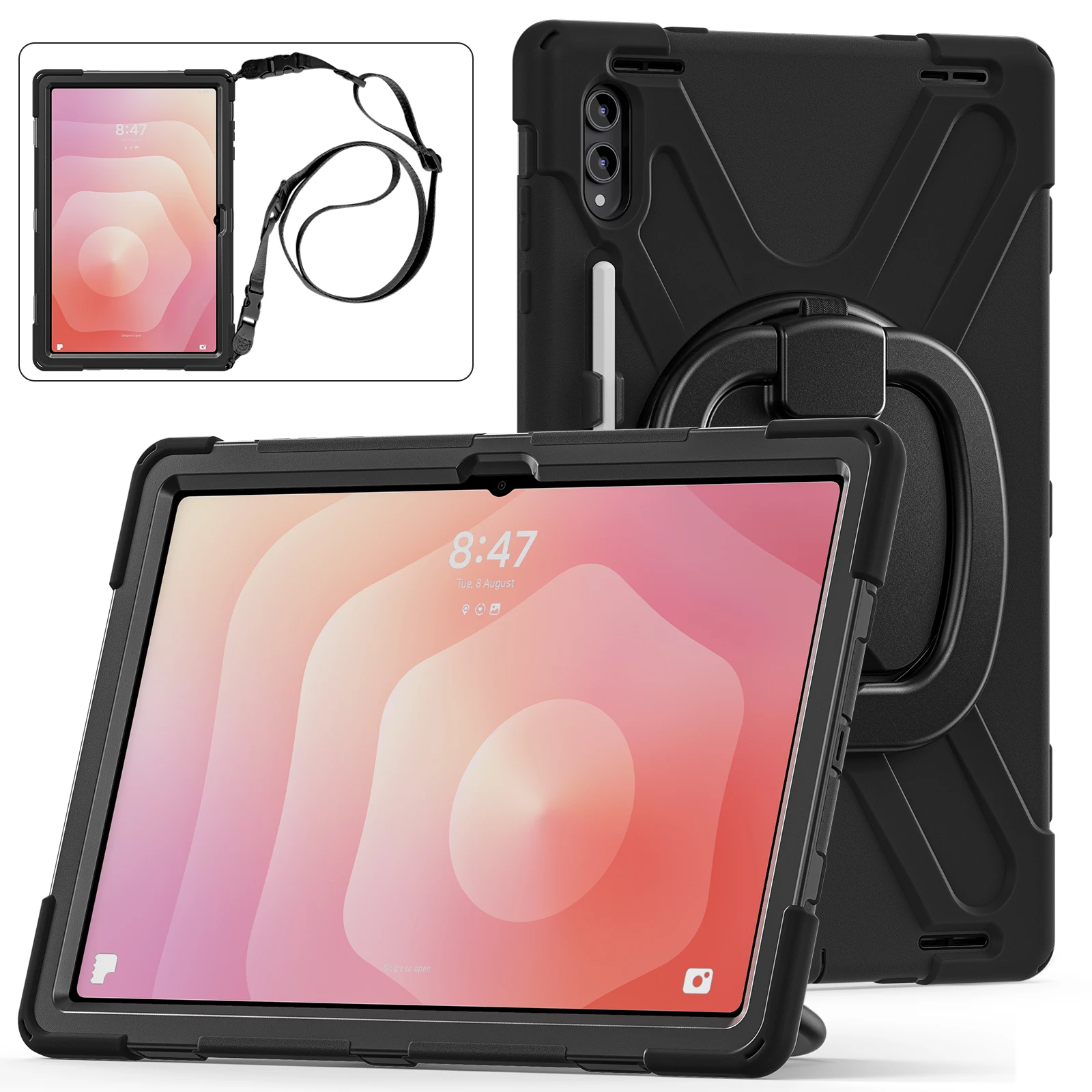 Funda con mango para Samsung Galaxy Tab S11 Ultra 2025, 14,6 ", SM-X930 X930N X936B X936N, funda con soporte giratorio y correa para el hombro