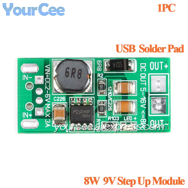 Módulo de fuente de alimentación convertidor de refuerzo de 8W, 5 uds./1 unidad, 5V, 9V, 12V, convertidor elevador, regulador de voltaje de DC-DC, placa PCB ajustable - imagen 4